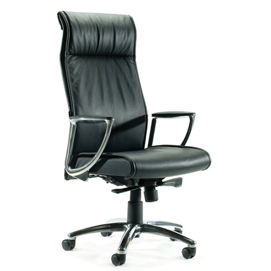 Bentley high back executive chair – Full grain Black Leather- chrome executive chair